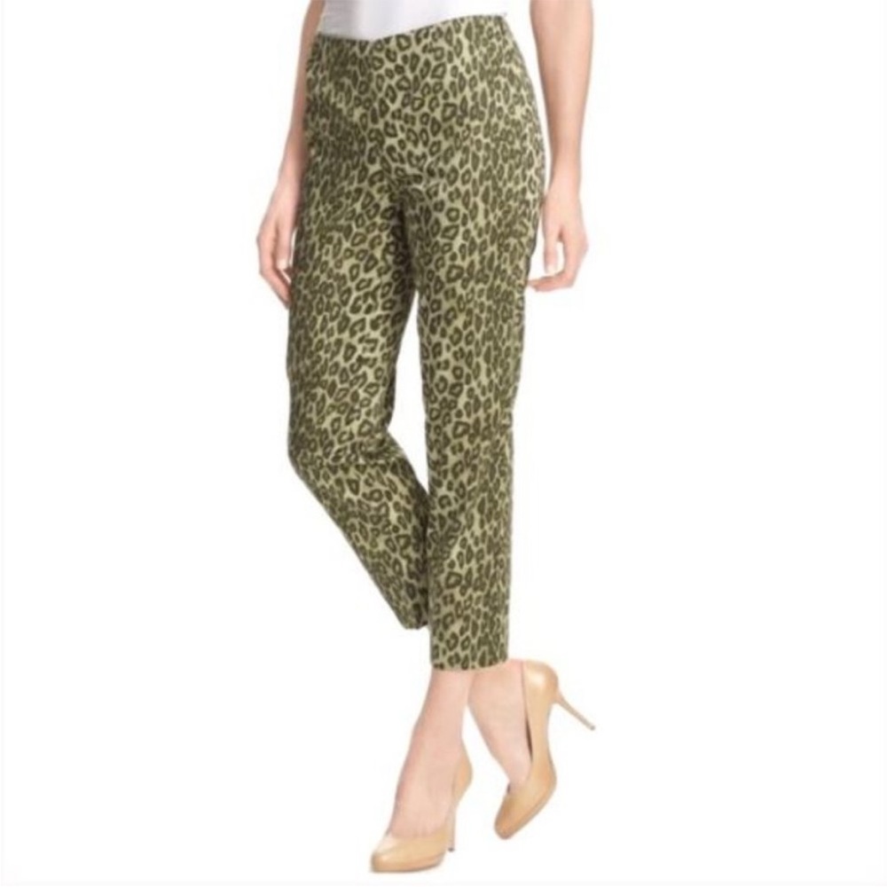 Lafayette 148 Kale Green Leopard Bleeker Crop Pant Size 4‎ Straight Leg
